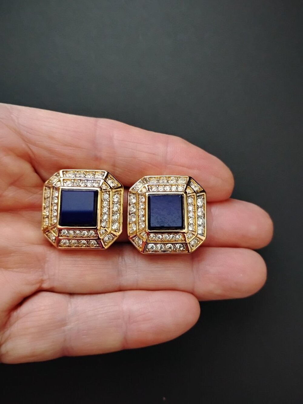 Vintage Nina Ricci D'Orlan 22k Gold Faux Lapis Swarovski Crystal Set Signed - Picture 5 of 10
